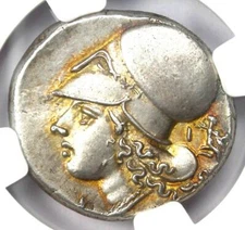 Greek Corinth AR Stater Pegasus & Athena Silver Coin 300 BC - Certified NGC AU