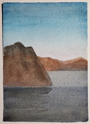 Gemälde Aquarell Tusche Abstrahierte Landschaft Klippen Gerda Henning Nachlass