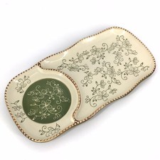 Temptations Soup And Sandwich Plate Green Floral Lace Tara Ovenware 002