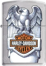 Zippo HD Harley Davidson Eagle Globe Shield Logo Satin Chrome Lighter NEW