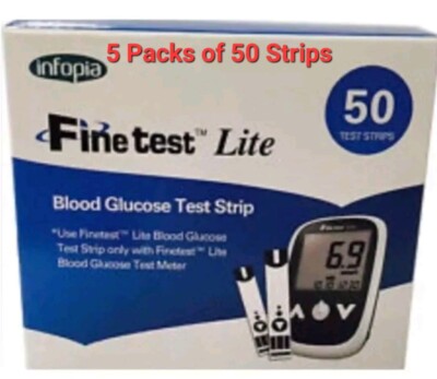 Brandneu in versiegelter Verpackung Finetest Lite Blutzuckerteststreifen 50er x 5 Packungen