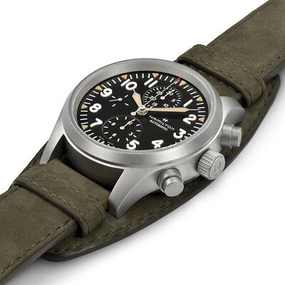 Hamilton H71706830 Khaki Field Chrono 44 mm Steel Leather
