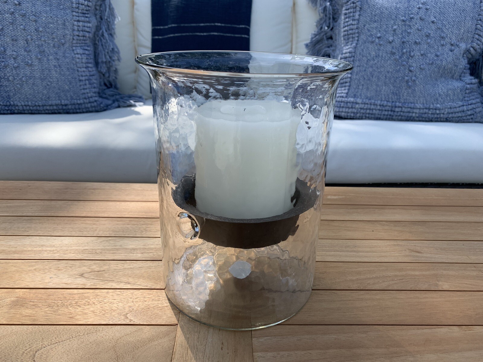 Clear Wavy Blown Glass Round HURRICANE/ CANDLE HOLDER SUNDANCE CATALOG