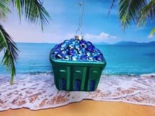 New glass PINT BASKET OF BLUEBERRIES FRUIT FOOD BERRIES  Christmas Ornament NWT