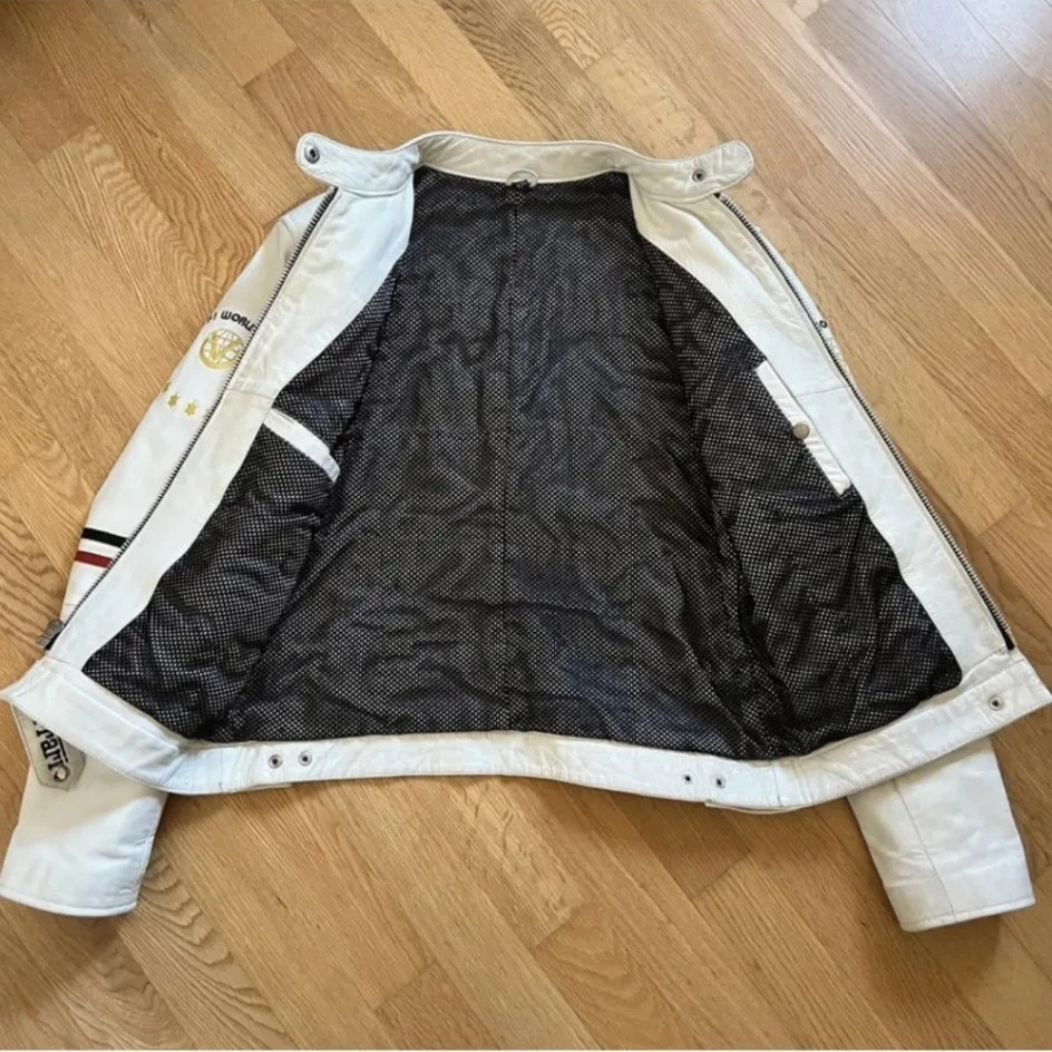 男式法拉利赛车皮革夹克迈克尔舒马赫版,白色赛车运动 — 第 2/4 张图片