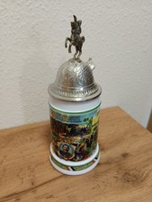 Bierkrug Erinnerung an Dienstzeit Regiment Zinn Deckel 0,5 Liter BMF Porzellan
