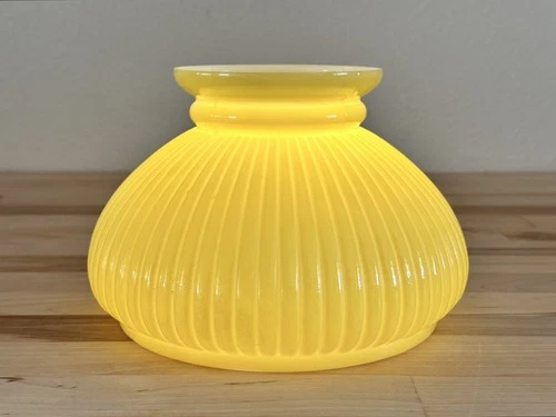 Vintage Ribbed Student Lamp Shade Yellow & White Milk Glass Dome 6 7/8” Fitter