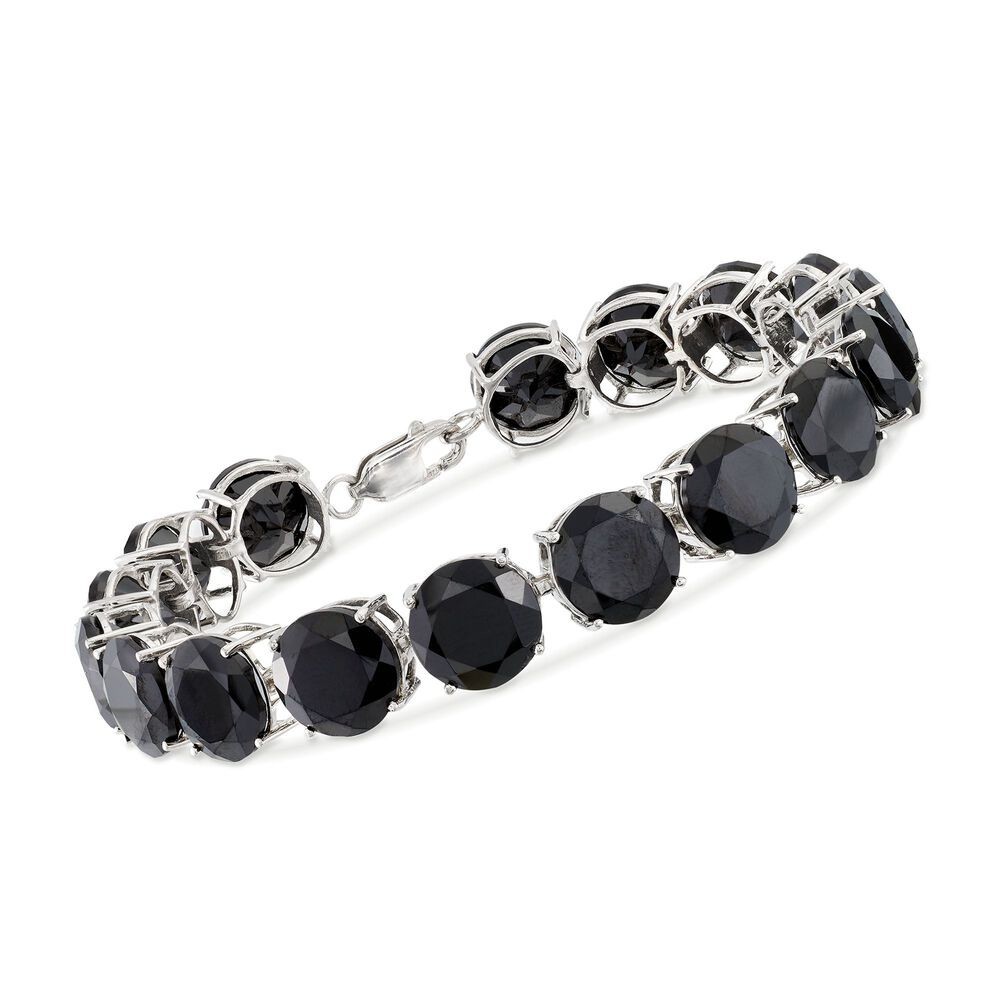 Sterling Silver 925 Natural 50tcw Black Spinel Tennis Bracelet 8"