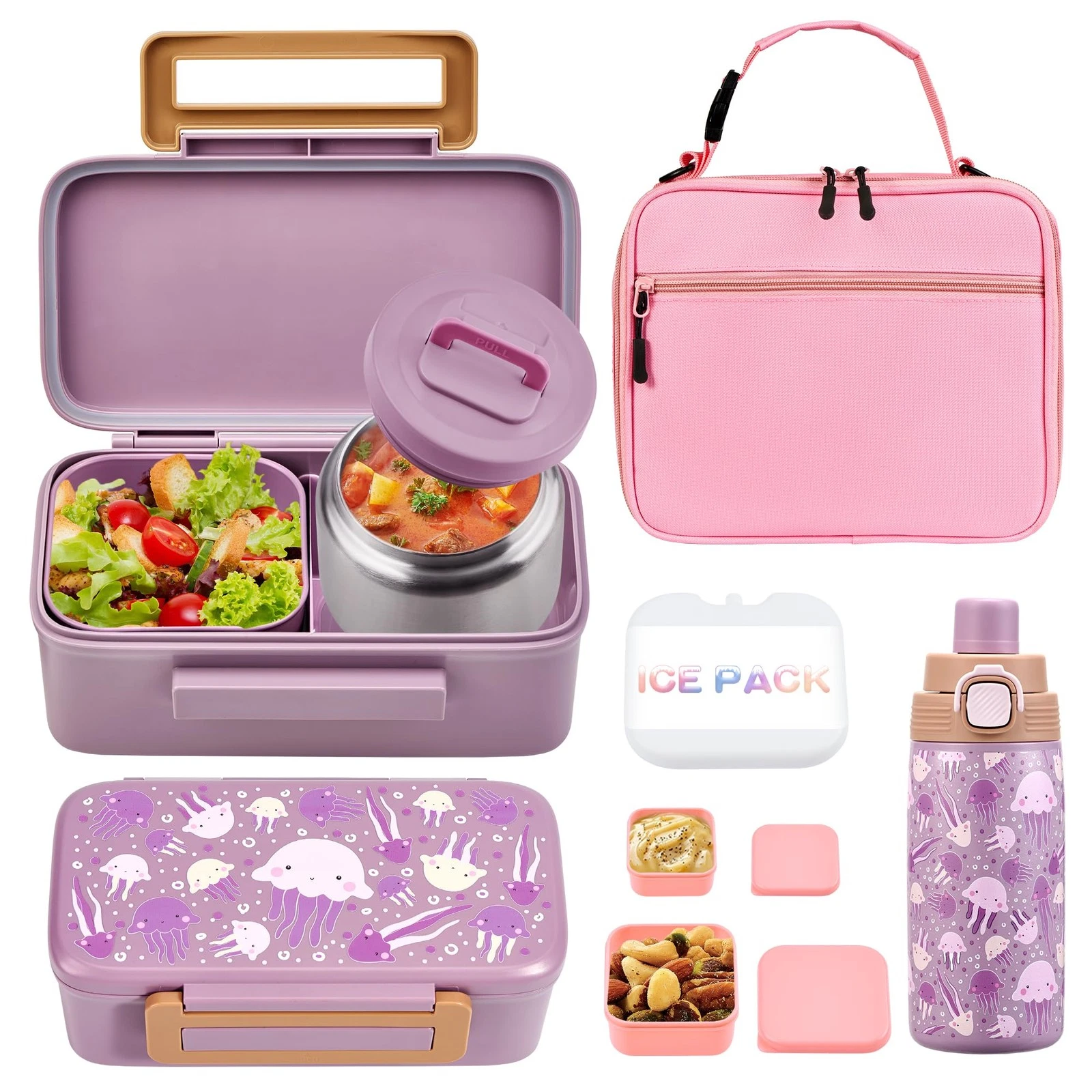 Bento Box for Kids with 8oz Soup Thermo, Insulated Lunch Bag & 17oz Water Bot...