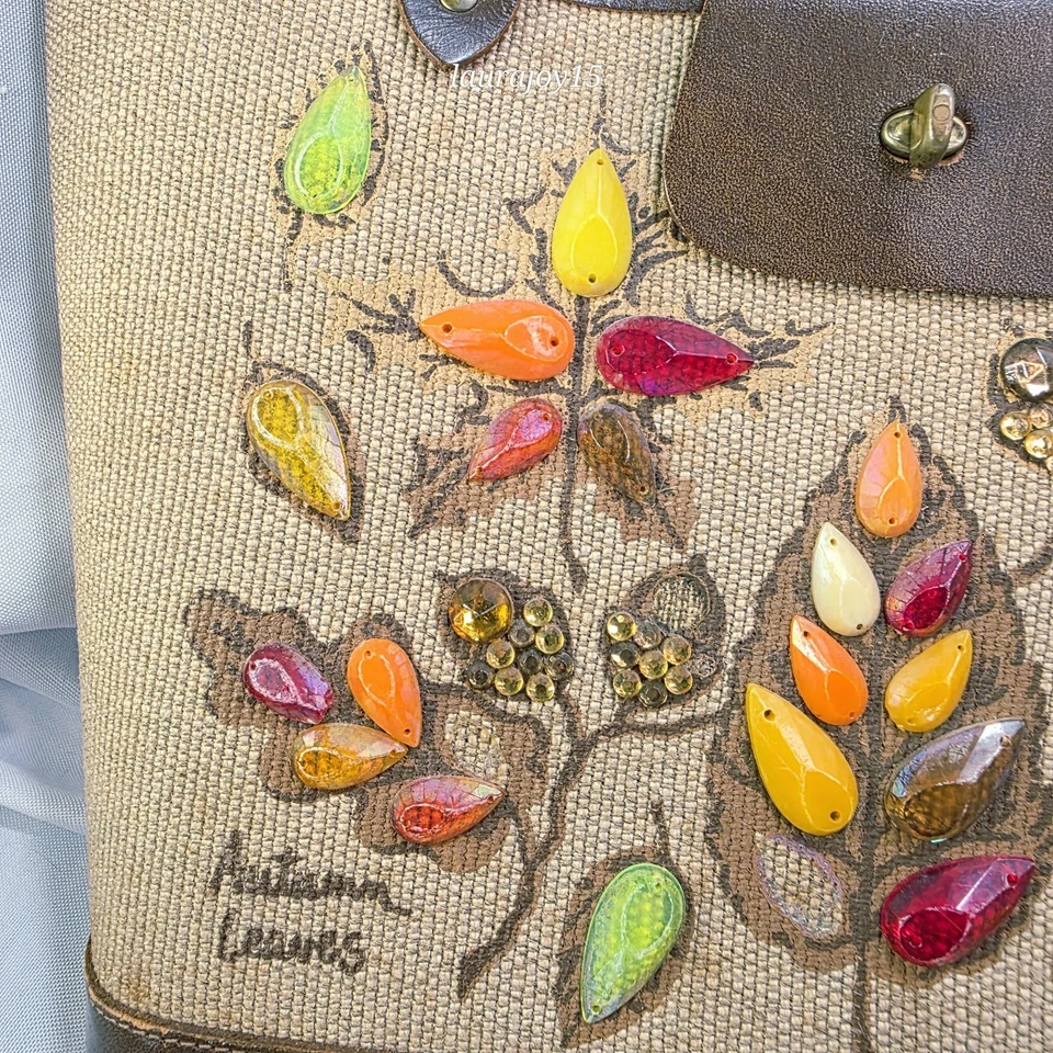 Enid Collins Техаса осень листья наплечная сумка сумочка холст дерева кожи читать - Изображение 2 из 4