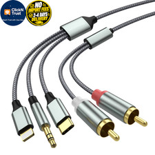 Lightning to RCA Cable Audio Aux Adapter,RCA 3.5mm Cable USB C 1.3M, Grey