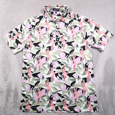 Bad Birdie all over print hula girl short sleeve golf polo shirt S Men