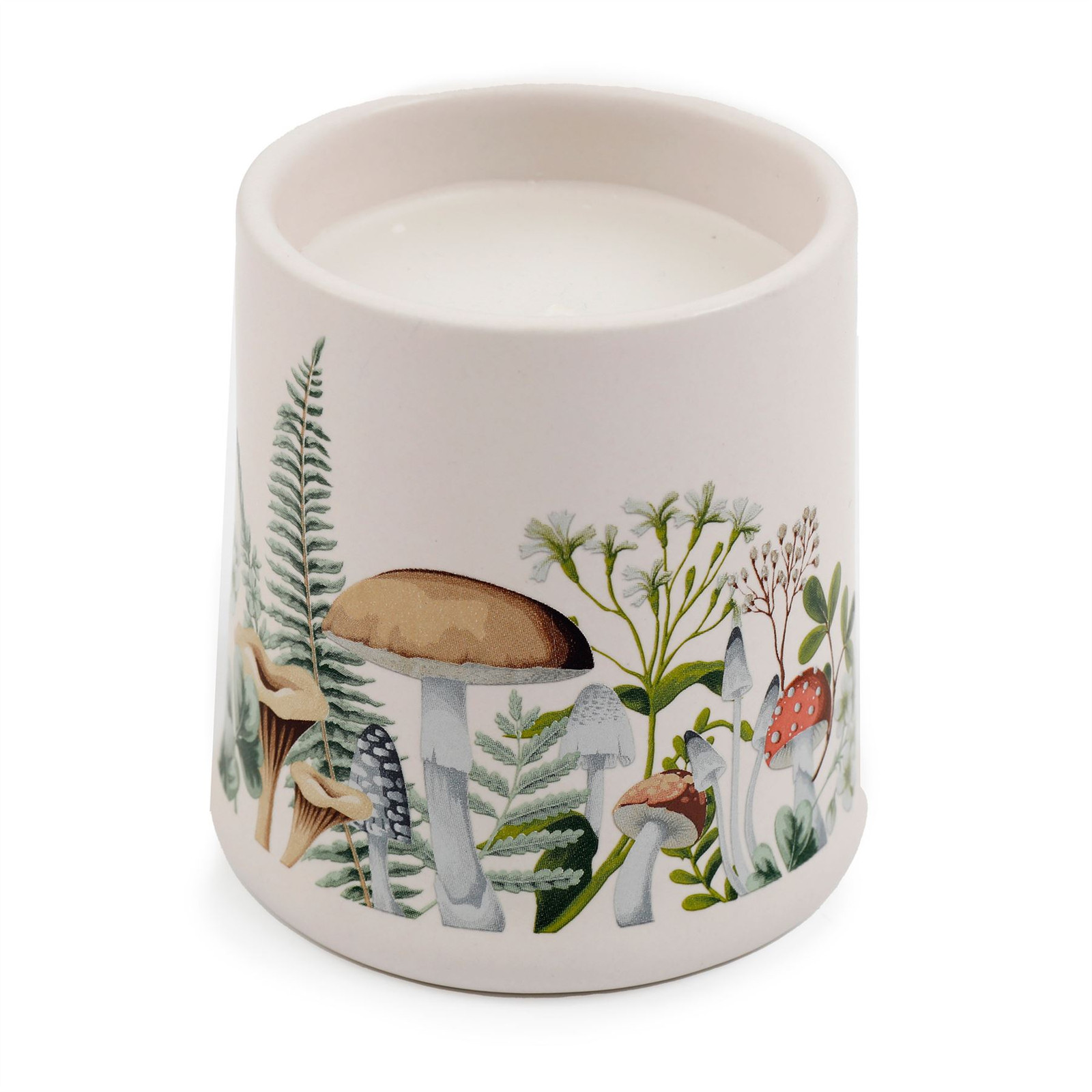 Mushroom Unscented Ceramic Candle | Toadstool Holder with White Wax Candle -9cm