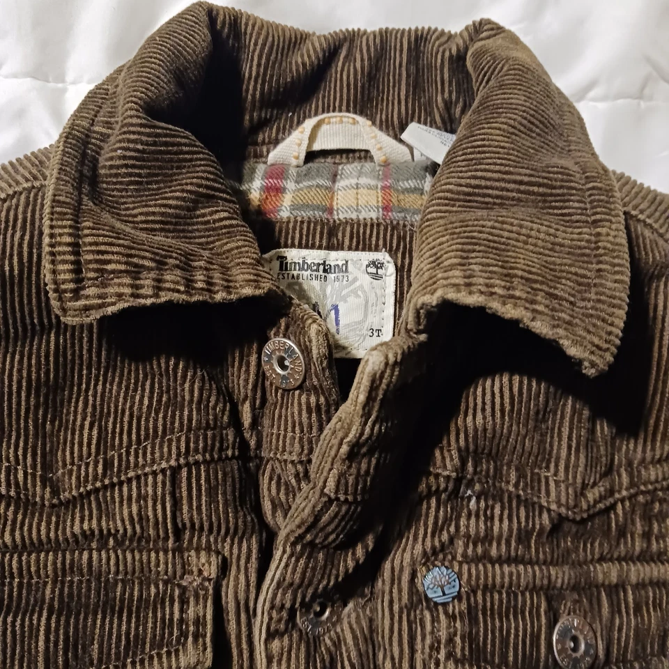 Timberland Cordoroy Winter Coat Size 3T Button Brown Lined - Image 2 of 4