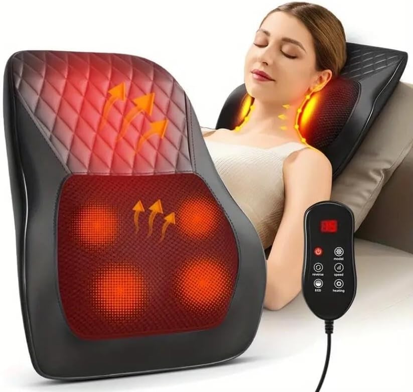 Coussin de massage shiatsu dos et cervicales avec chaleur infrarouge et têtes rotatives 3D