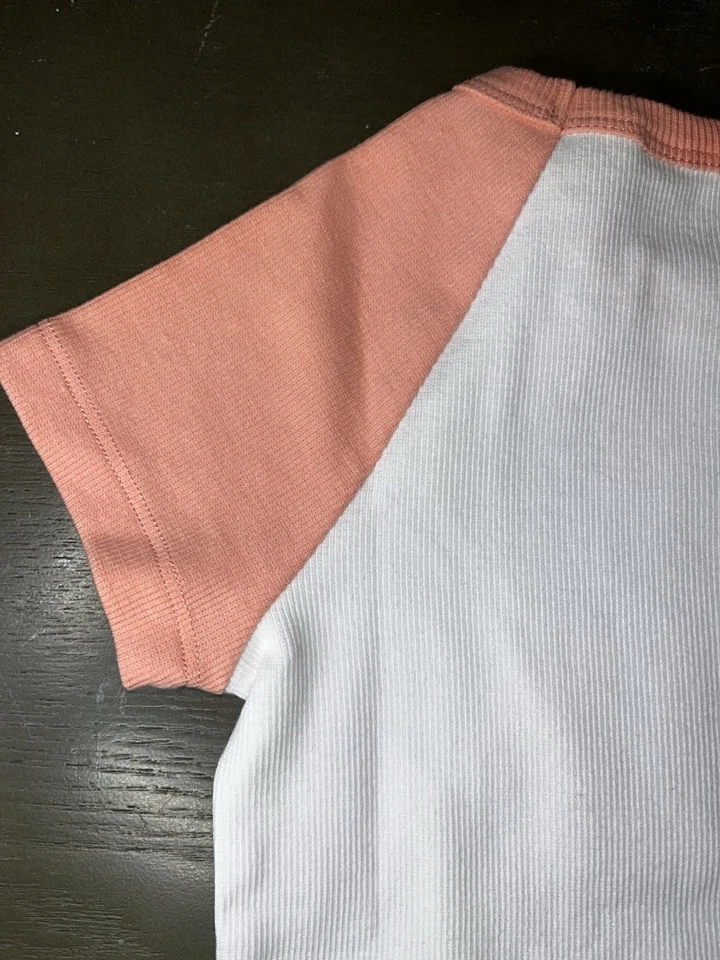 Roxy Girls Fit Baseball Tee White Peach NWT 7 ￼ - Image 4 of 4