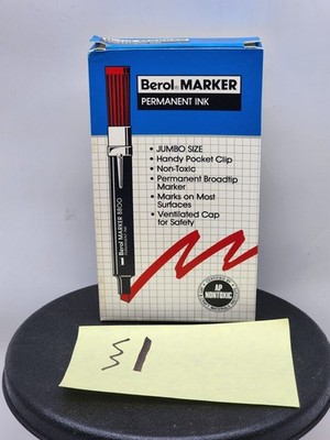 Berol Permanent Marker 8800 black chisel tip w/clip 12 pack 03633 NEW NOS