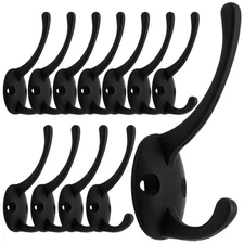 12 Pack Black Wall Mounted Coat Hooks with Screws - Double Utility Hooks