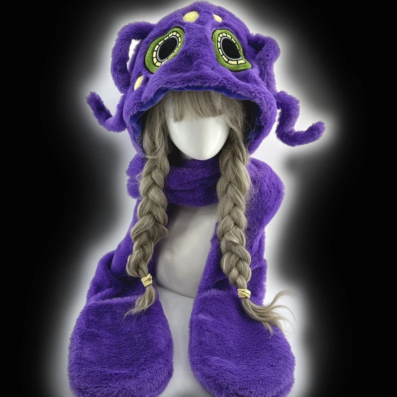 Dark Style Cartoon Vampire Catwoman Death Warm Plush Hat Scarf Gloves Integrated - Image 4 of 4