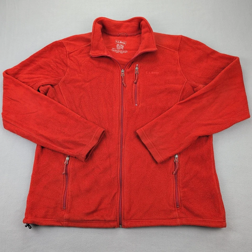 L.L.Bean Fleece Jacket Mens 2XL Tall Orange Full Zip Chest Pocket Outdoor Warm - Image 2 of 4