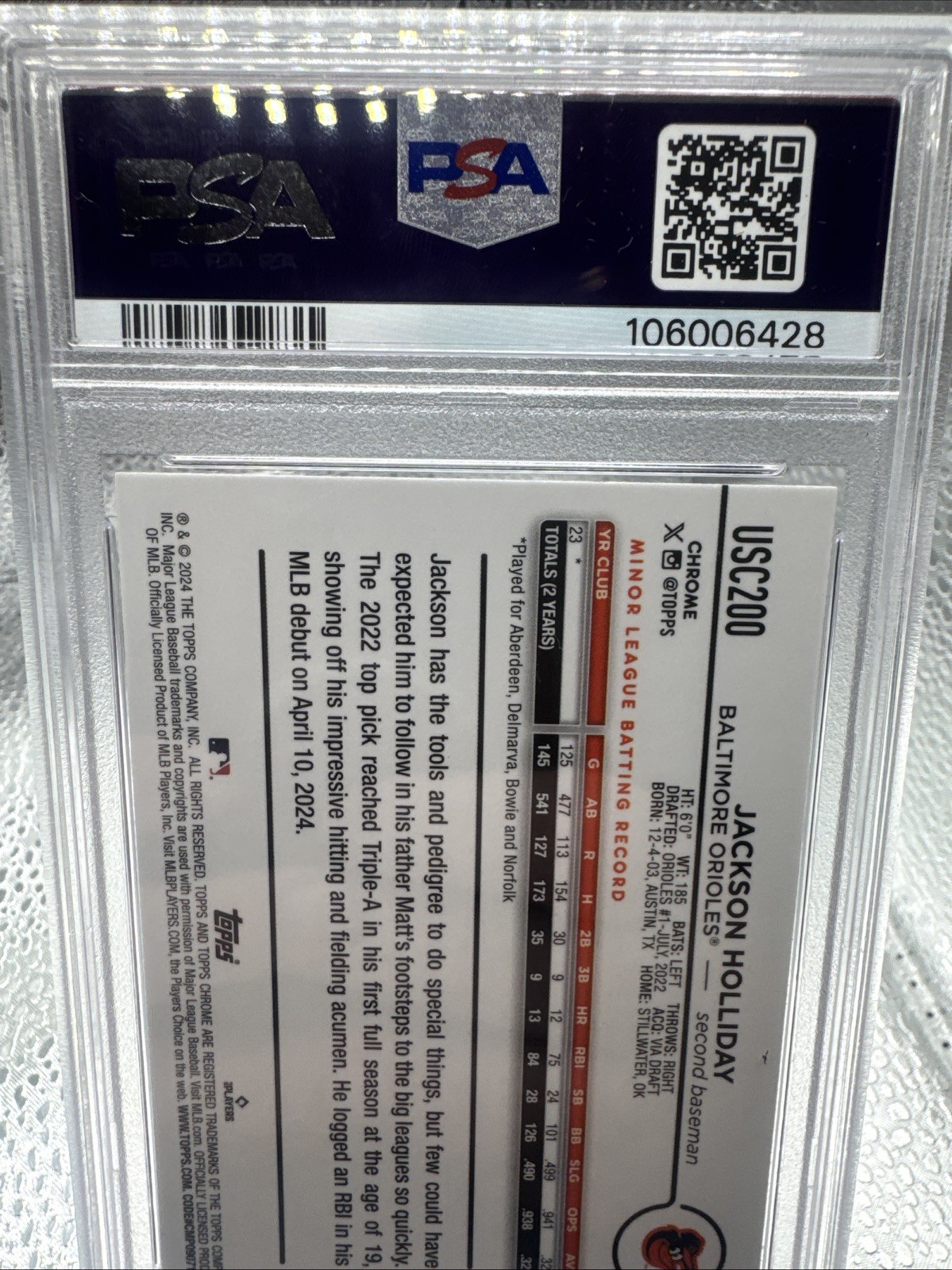 2024 Topps Chrome Update Series - Jackson Holliday #USC200 X-Fractor (RC) PSA 9 view 5