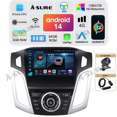 8 Core DAB+ Android 14 4G+64G Autoradio Carplay GPS Für Ford Focus MK3 2012-2018