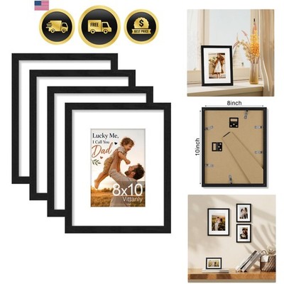 8x10 Picture Frame Set of 4, Display Pictures 5x7 with Mat or 8x10 without Ma...