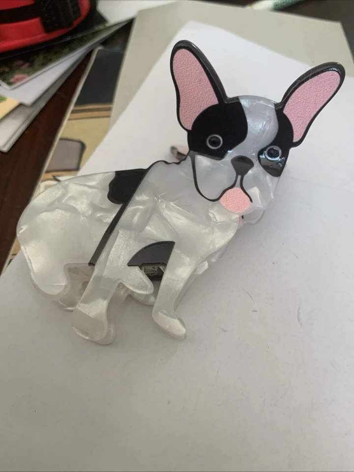 Bulldog Francés Rosa Lino Stay Paws-Itive Clip de Pelo Animal Perro Forma Niños Adultos Foto 3 de 4