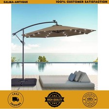 10 ft Offset Solar LED Patio Umbrella Cantilever UV Protection Taupe