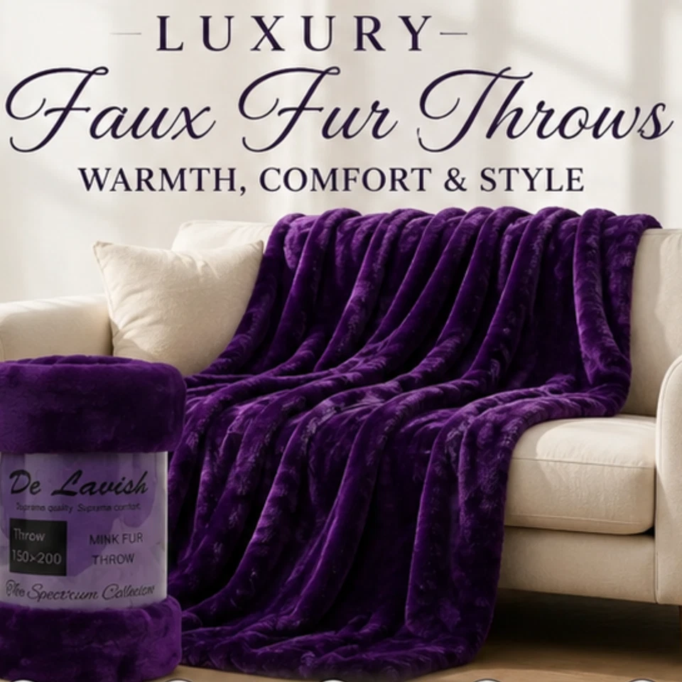 Faux Fur Throws Fleece Blanket Mink Sofa Bed Luxury Small Medium Large Warm Cozy - Image 1 of 4