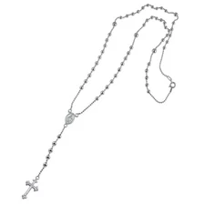 925 Sterling Silver Rosary Necklace 20” – 3mm Beads, Italian Style, Virgin Mary