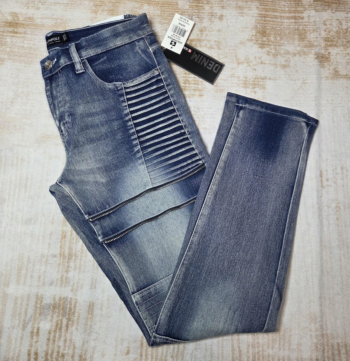 S 32x32 Frosty Ice Blue Skinny Flex 4-way Stretch Moto Denim