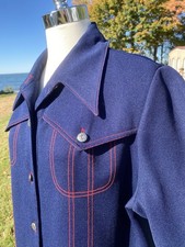 Vtg 1960s Navy Blue Knit Western Jacket Red Topstitching Womans Large Amy Adams