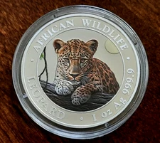 LEOPARD AFRICAN WILDLIFE 2025 1 oz 100 Shillings .999 Pure Silver Coloured Coin