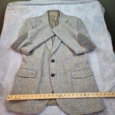 VTG Mens Scottish Wool Blazer 44 L Hand Woven Harris Tweed Elbow Patches London