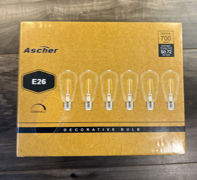 Ascher Led Edison Decorative Bulbs 60 W Equivalent 700 Lumens E26 Dimmable 6 pk