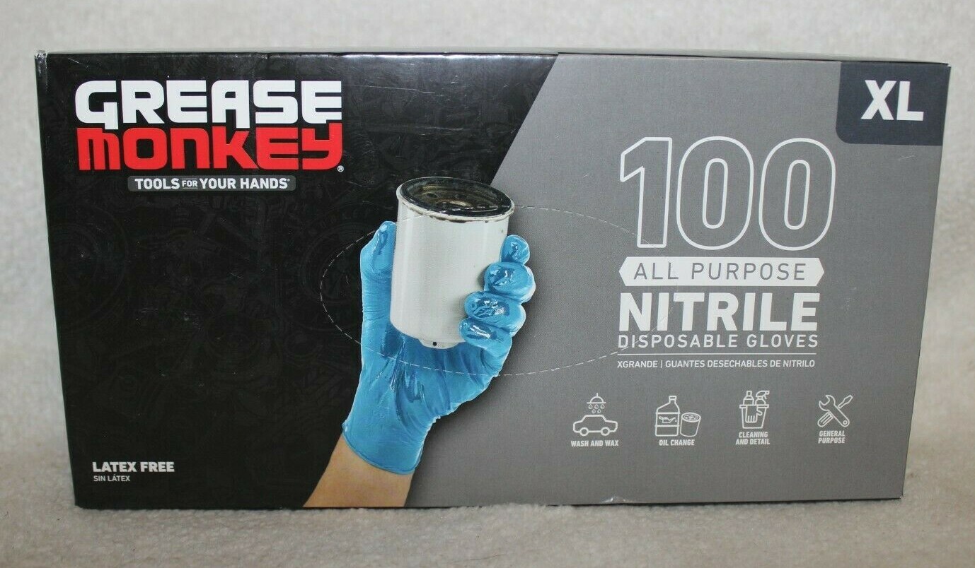 Latex Free Grease Monkey Disposable Nitrile All Purpose Gloves Pack of