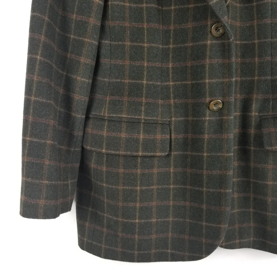 Blazer Country Shop Feminino Tamanho 10 Verde Xadrez Lã Cashmere Mescla Forrada Jaqueta - Imagem 2 de 4