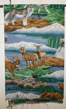 NICE 44" X 37" WOLVES DEER BEARS WILDLIFE PATTERN FABRIC PANEL