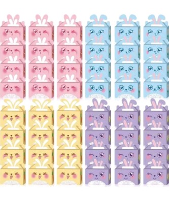 48PCS Happy Easter Gift Boxes Bunny Eggs Gift Boxes with Handle, Cute Non Woven