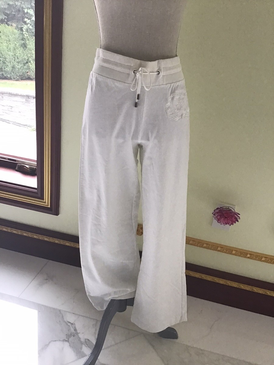 Burberry London Trousers Women White Wide Leg Joggers Pants Crest