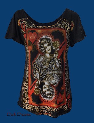 Gothic Steampunk Tattoo Shirt Top Bluse Queen of Hearts Herzdame 36 38 M