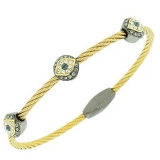 Fashion Alloy Yellow Gold-Tone White CZ Evil Eye Bangle Bracelet