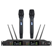 UHF Stage Performance Church Dual Wireless Cordless Vocal Microphone mike System