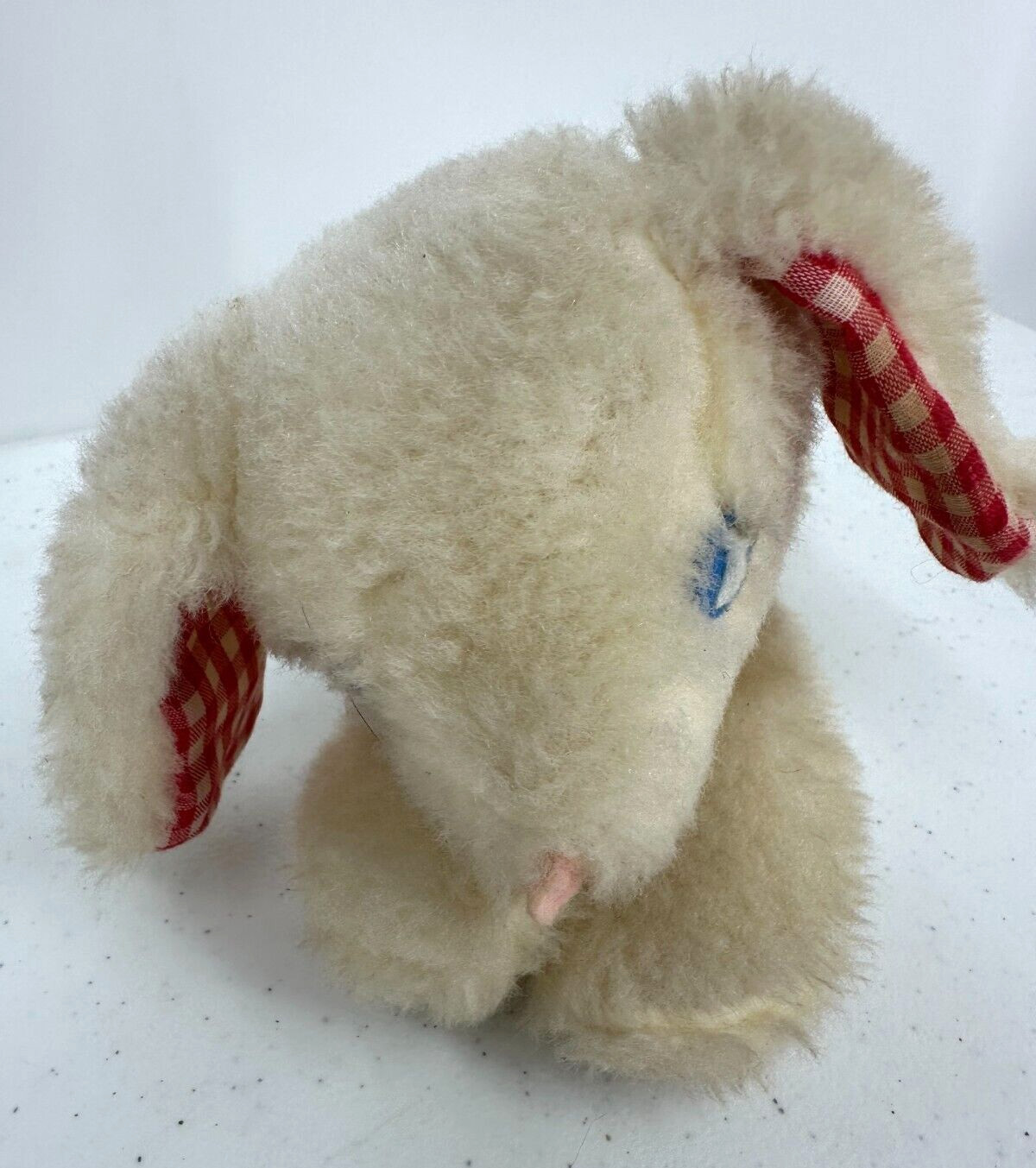 Eden Toys Inc. Baby Rattle Cream Wooly Stuffed Lamb Red Plaid Ears Plush Animal