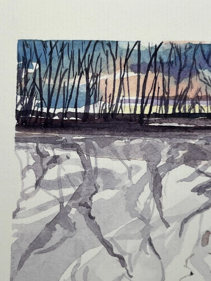 J R Baldini Miniature Watercolor Painting 3x3” Plein Air Impressionist Winter - Image 4 of 4