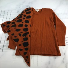 Vintage Asymmetric Sweater Womens M Brown Spotted Wool Angora Long Sleeve Soft