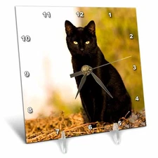 3dRose LLC Black Cat Desk Clock, 6 by 6-Inch 6x6 Desk Clock