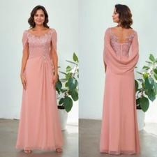 Elegant Chiffon Mother of The Bride Dresses O-Neck Lace Applique Evening Gowns