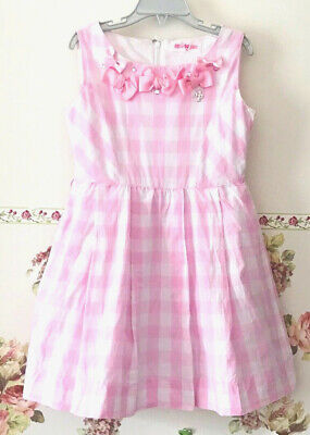 Japan Mezzo Piano Pink White Plaid Bow Summer Flared Cotton Dress Girls 7 8 Ebay